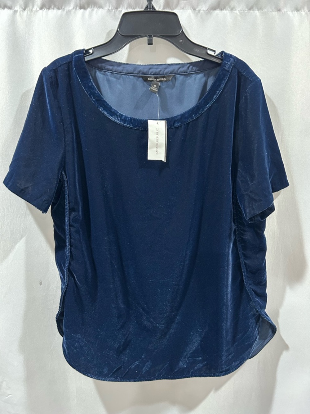 Banana Republic Velvet Navy Short Sleeve Scoop Neck Blouse